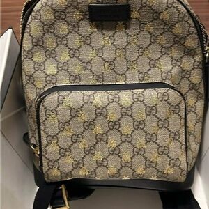 Gucci Beige and Gold Patterned Backpack